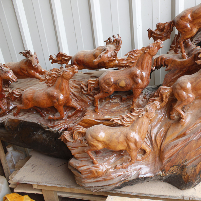 草花梨萬(wàn)馬奔騰工藝品木雕家居擺件 馬到成功公司擺設(shè) 八俊圖禮品